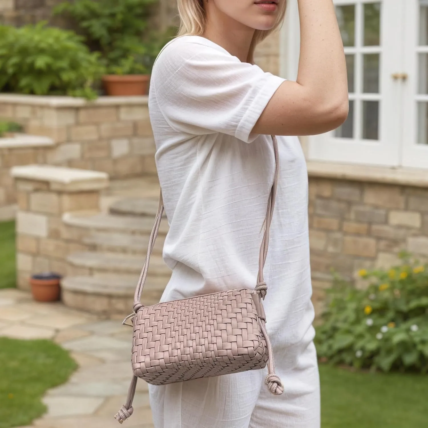 Woven Crossbody Bag for Women Vegan Leather Small woven purse with Adjustable Straps