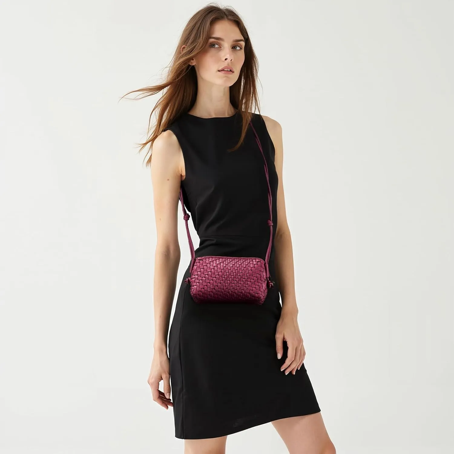 Woven Crossbody Bag for Women Vegan Leather Small woven purse with Adjustable Straps