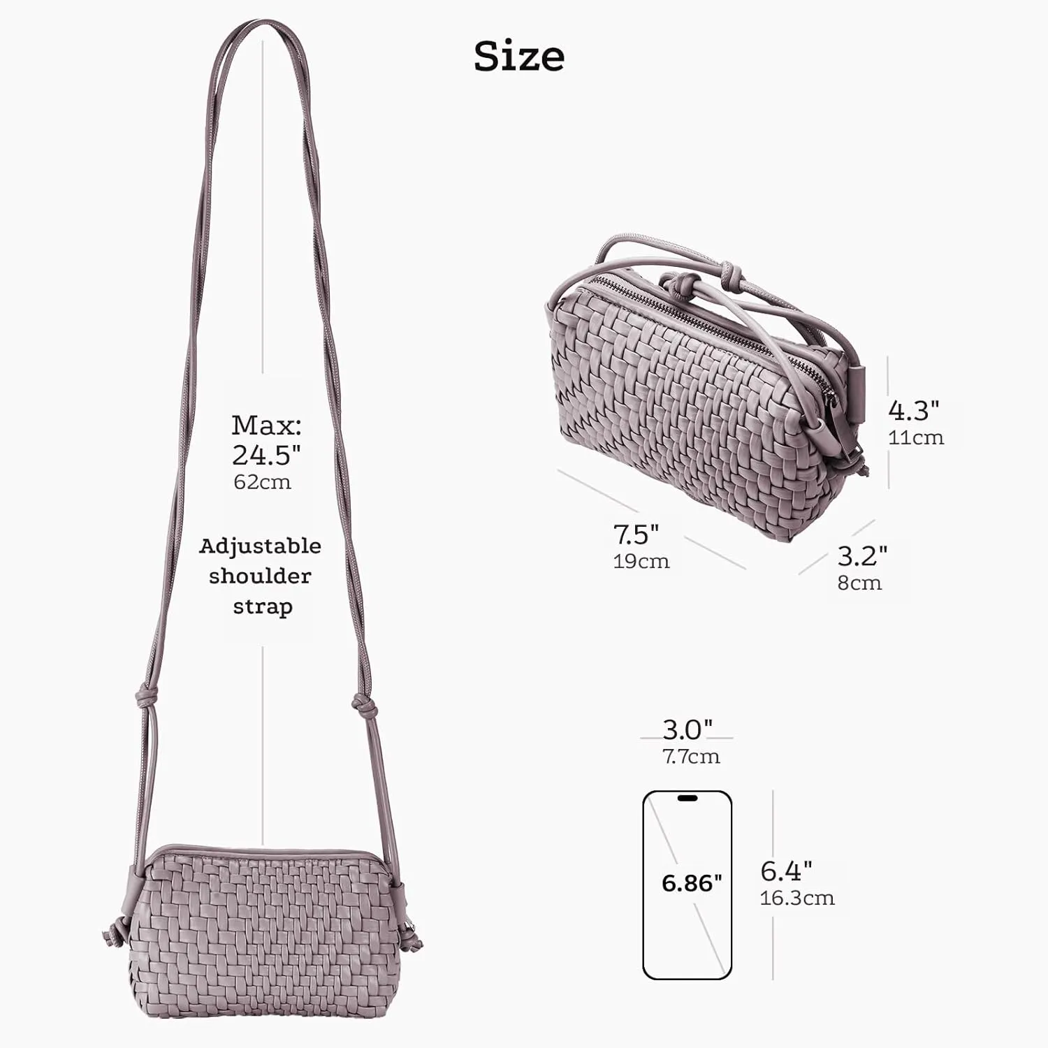 Woven Crossbody Bag for Women Vegan Leather Small woven purse with Adjustable Straps