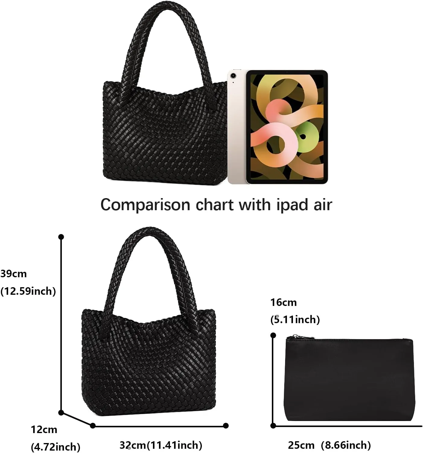 Woven Tote bag & Clutch Set for Women,-Birthday Gift Teachers, Beach Travel Bag with Magnetic Closure