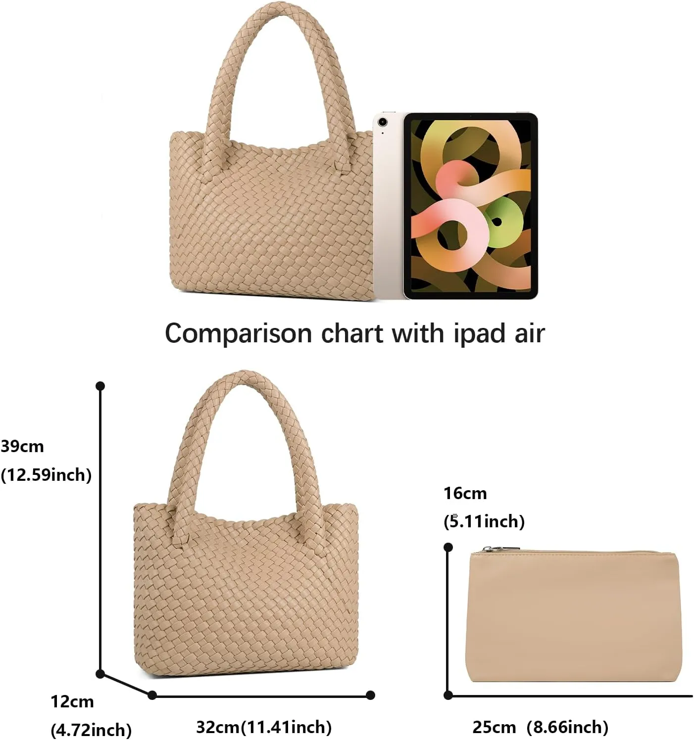 Woven Tote bag & Clutch Set for Women,-Birthday Gift Teachers, Beach Travel Bag with Magnetic Closure