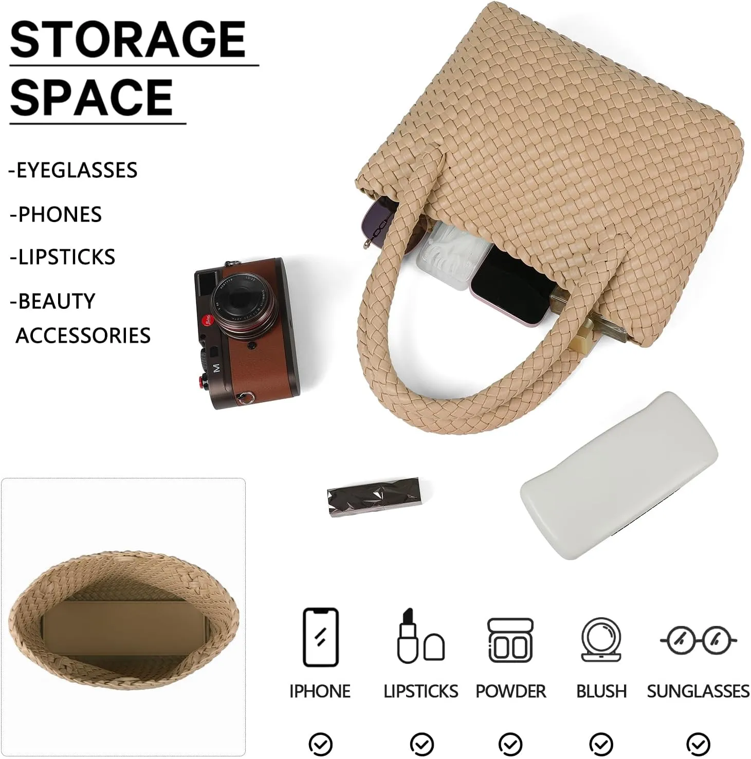Woven Tote bag & Clutch Set for Women,-Birthday Gift Teachers, Beach Travel Bag with Magnetic Closure