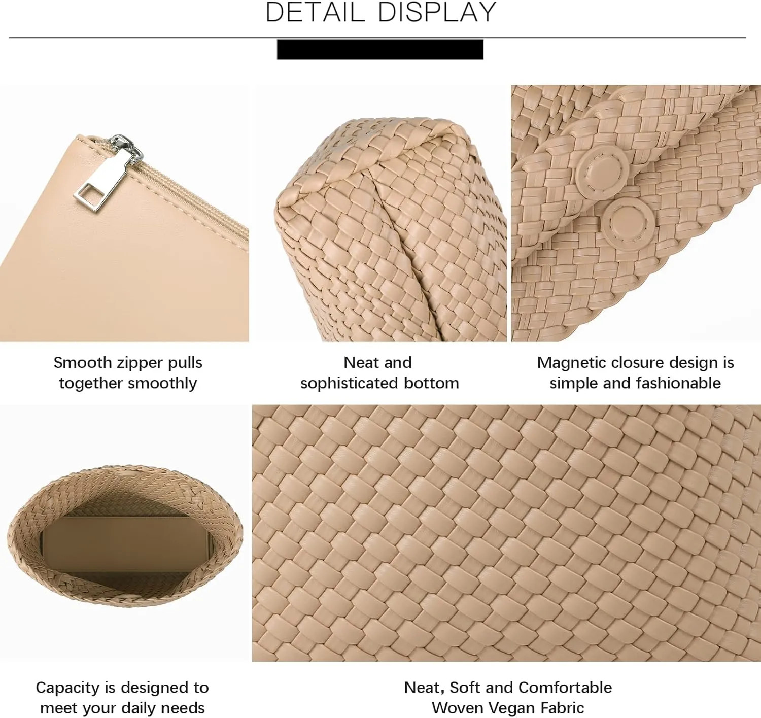 Woven Tote bag & Clutch Set for Women,-Birthday Gift Teachers, Beach Travel Bag with Magnetic Closure