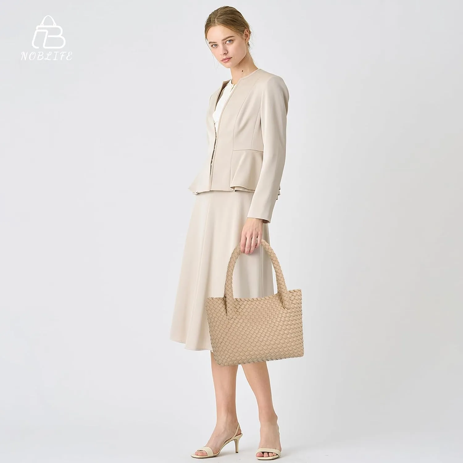 Woven Tote bag & Clutch Set for Women,-Birthday Gift Teachers, Beach Travel Bag with Magnetic Closure
