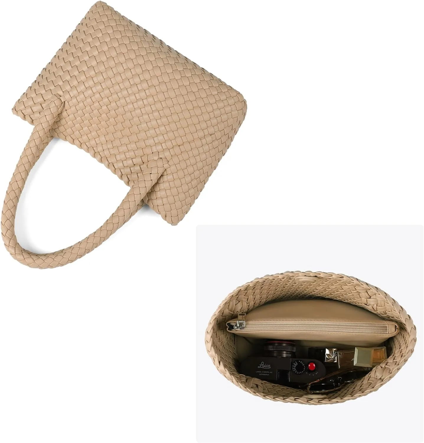 Woven Tote bag & Clutch Set for Women,-Birthday Gift Teachers, Beach Travel Bag with Magnetic Closure