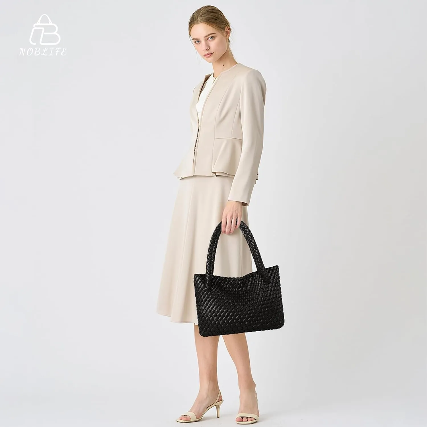 Woven Tote bag & Clutch Set for Women,-Birthday Gift Teachers, Beach Travel Bag with Magnetic Closure