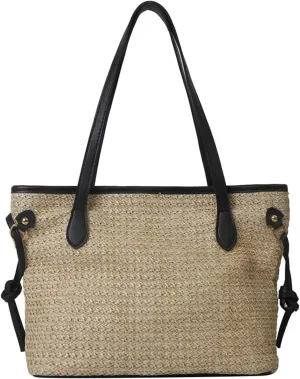 Woven Tote Bags for Women Handbag and Purse Tote Purse with Zipper Shoulder Bag for Office Travel (Brown)