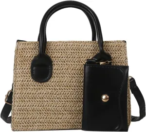 Woven Tote Purses for Women Large Shoulder Handbag Tote Hobo Crossbody Bag Ladies Messenger Pack with Adjustable Strap (Khaki)