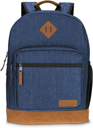 Wrangler Yellowstone Genuine Denim Sturdy Backpack for Travel Classic Logo Casual Daypack for Travel with Padded Laptop Notebook Sleeve (Navy Denim)