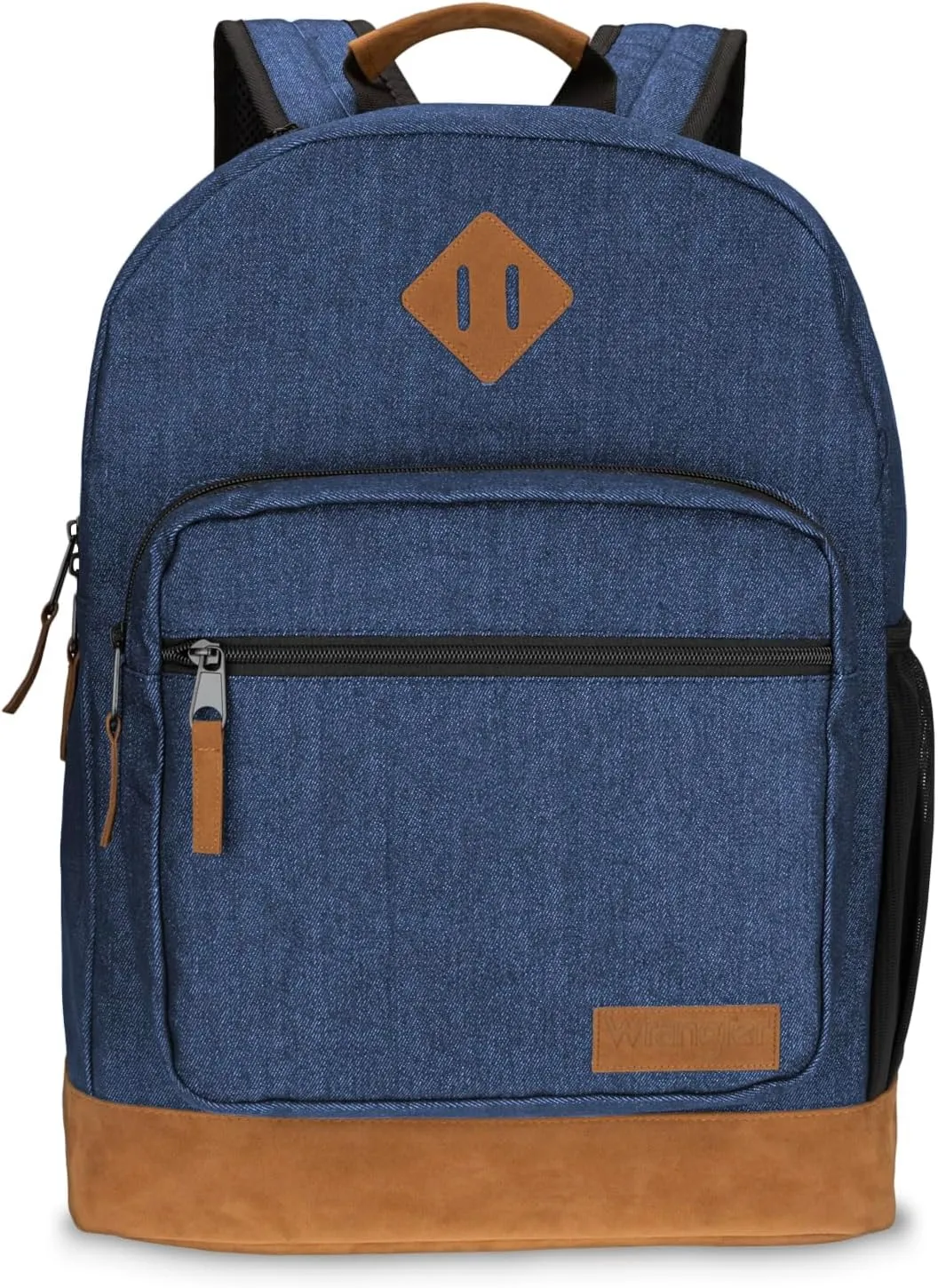 Wrangler Yellowstone Genuine Denim Sturdy Backpack for Travel Classic Logo Casual Daypack for Travel with Padded Laptop Notebook Sleeve (Navy Denim)