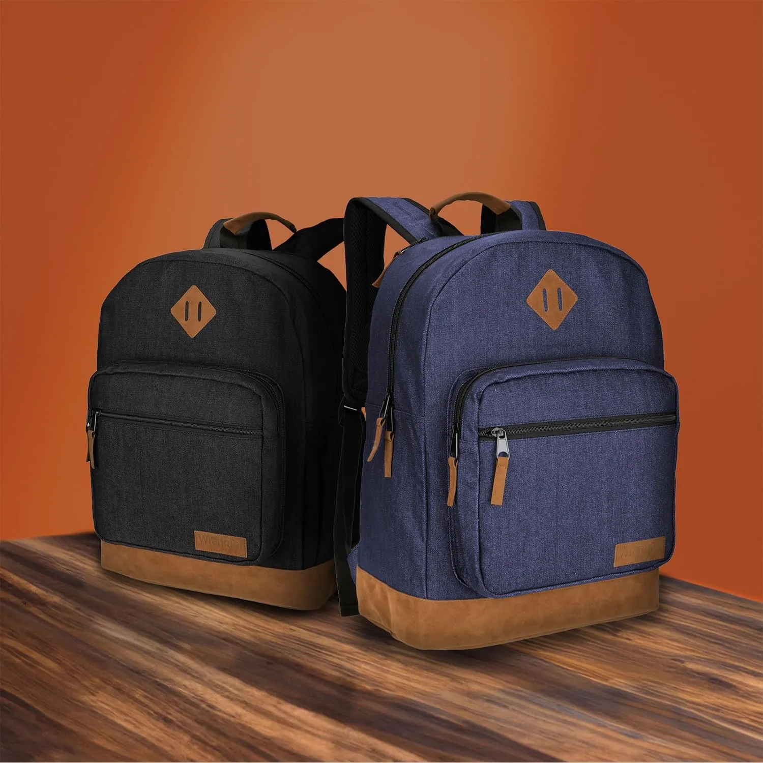 Wrangler Yellowstone Genuine Denim Sturdy Backpack for Travel Classic Logo Casual Daypack for Travel with Padded Laptop Notebook Sleeve (Navy Denim)