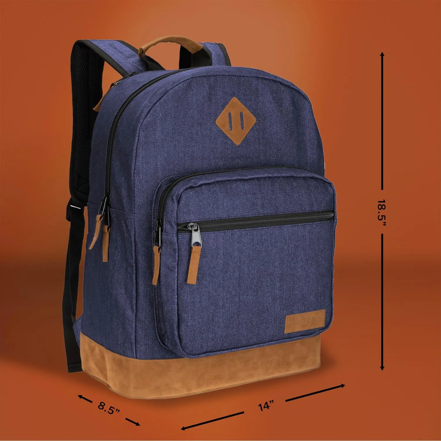 Wrangler Yellowstone Genuine Denim Sturdy Backpack for Travel Classic Logo Casual Daypack for Travel with Padded Laptop Notebook Sleeve (Navy Denim)