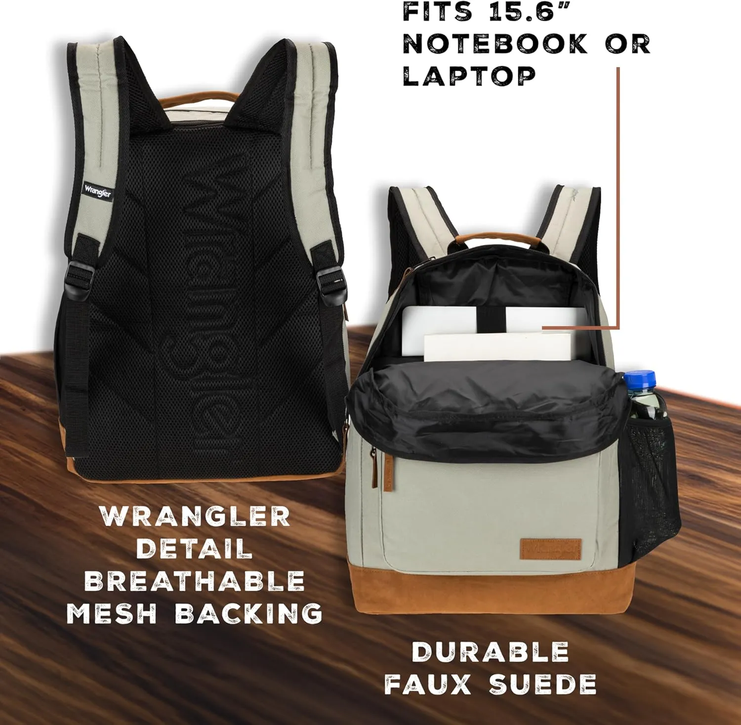 Wrangler Yellowstone Western-Style Backpack Coated Polyester Water Resistant Casual Daypack for Travel, Class, Everyday Use with Padded Laptop Notebook Sleeve (Coated Grey)