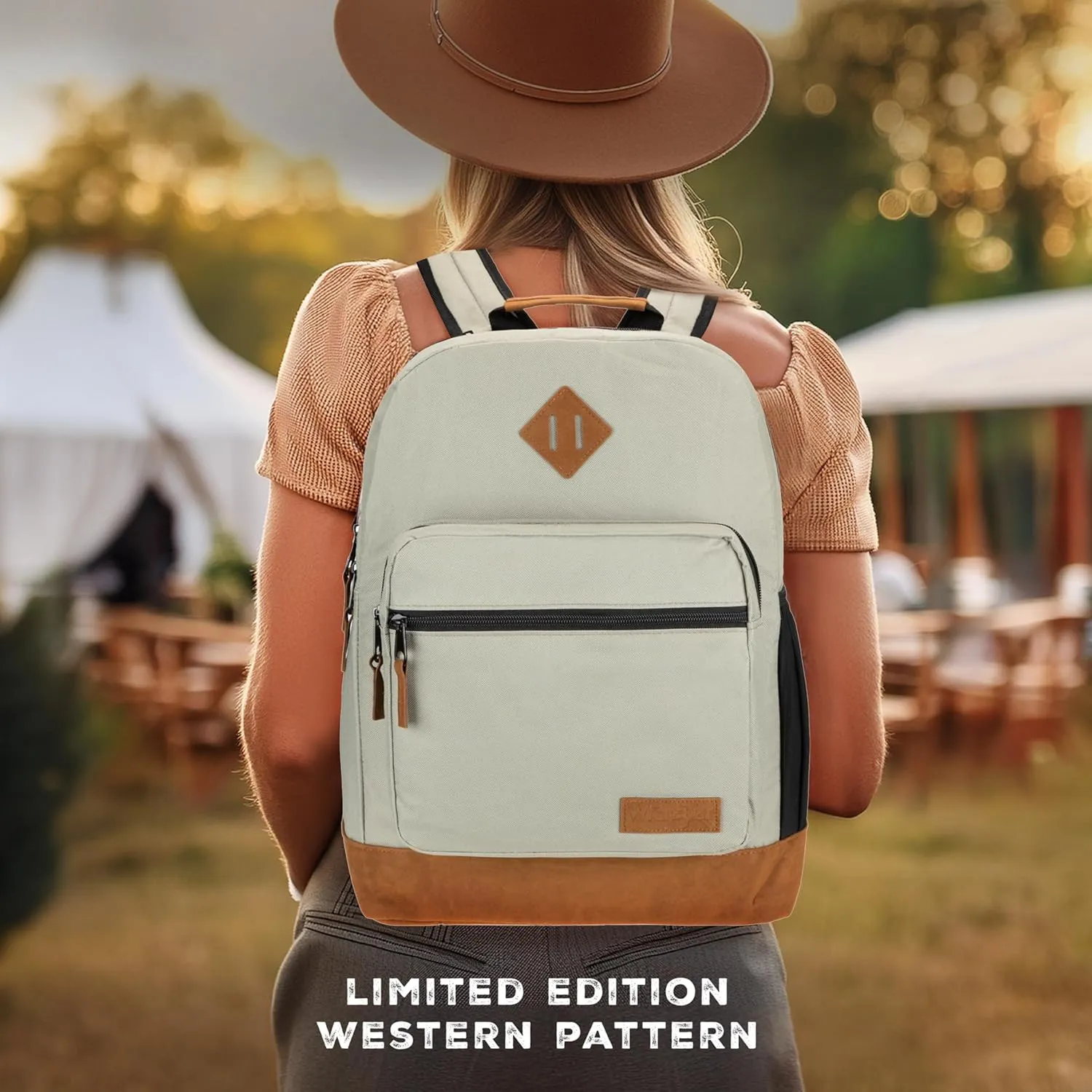 Wrangler Yellowstone Western-Style Backpack Coated Polyester Water Resistant Casual Daypack for Travel, Class, Everyday Use with Padded Laptop Notebook Sleeve (Coated Grey)
