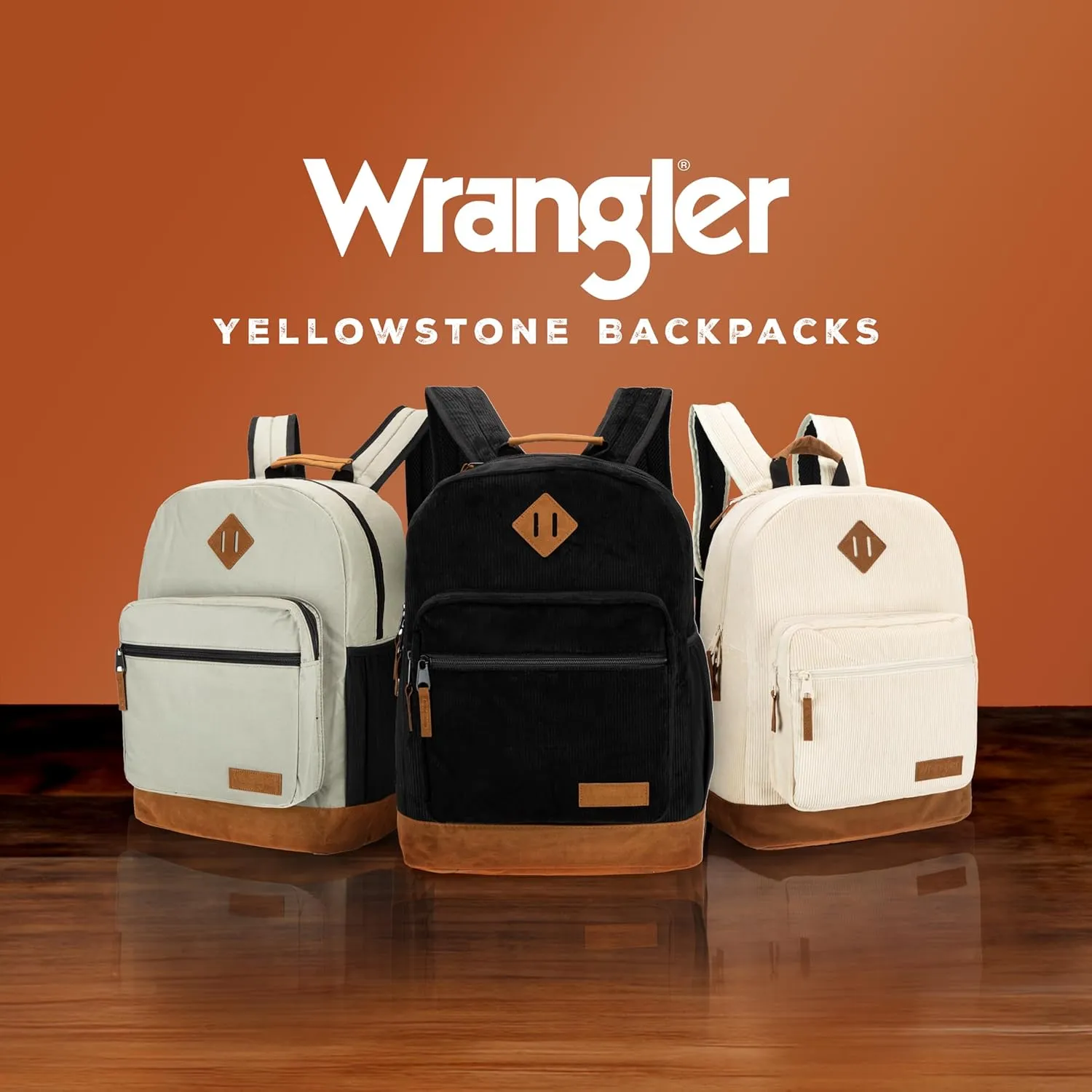Wrangler Yellowstone Western-Style Backpack Corduroy Casual Daypack for Travel, Class, Everyday Use with Padded Laptop Notebook Sleeve (Black Cord)