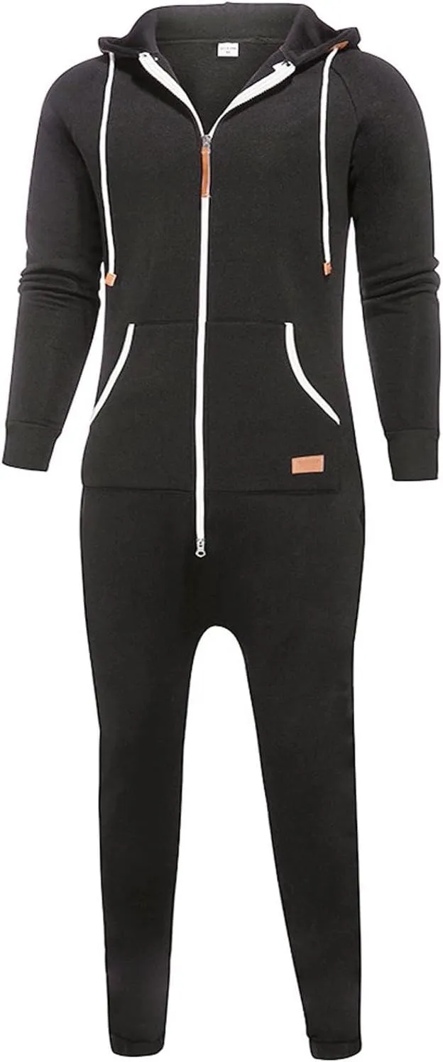 WUAI Onesie Men's Hooded Jumpsuit Zip Up One Piece Pajamas Playsuit Jogger Sweatsuit Overall Romper