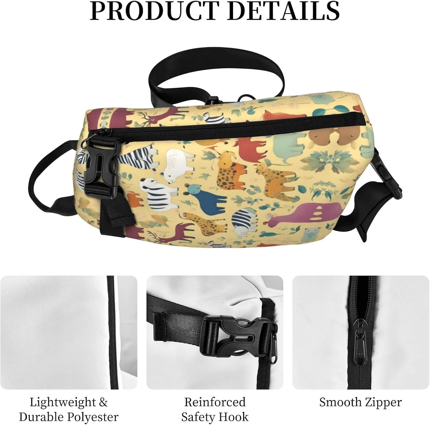 WURTON Black And Gold Flowers Print Lightweight Adjustable Crossbody Backpack Daypack For Men,Women Sling Bag