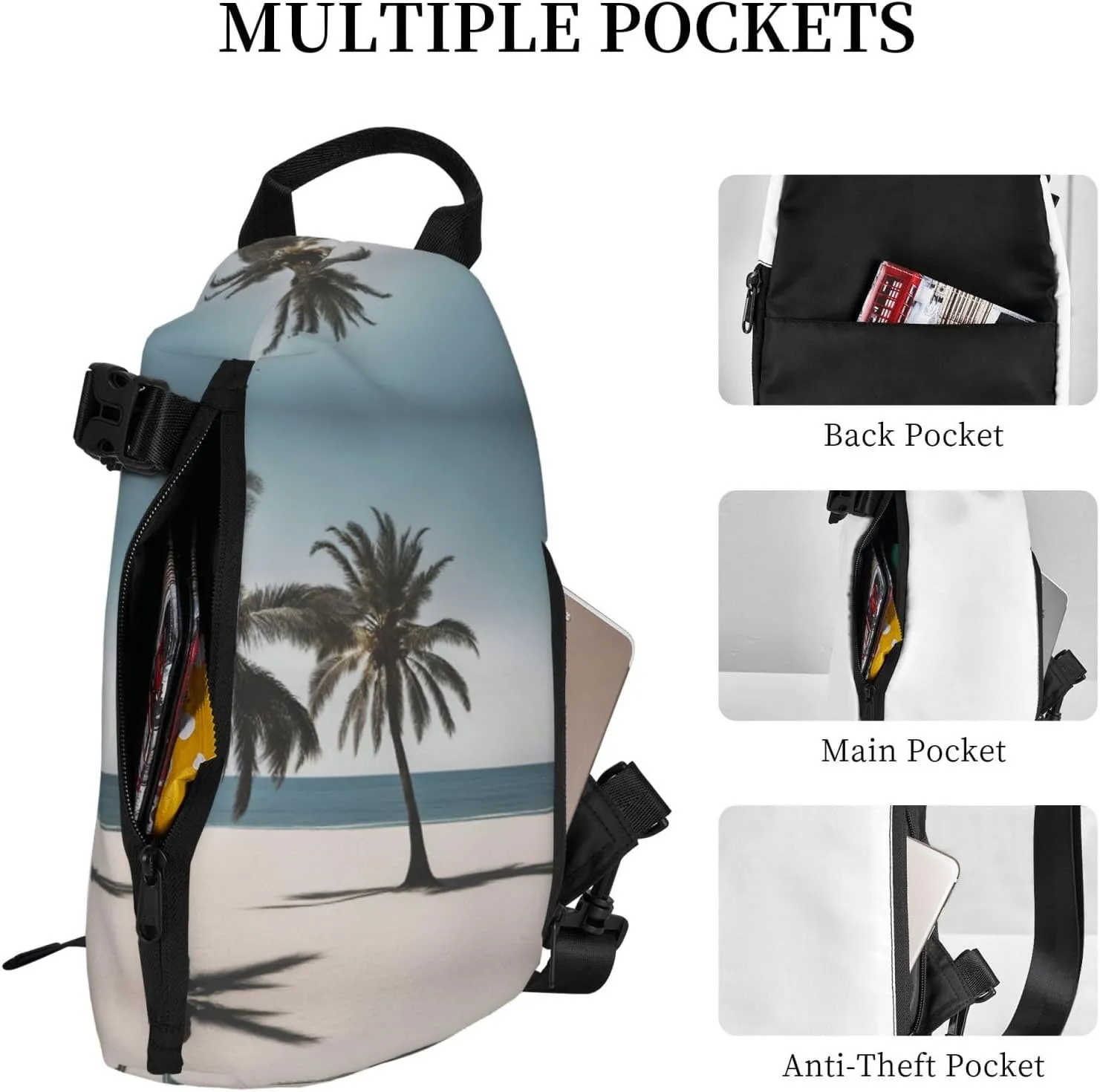 WURTON Black And Gold Flowers Print Lightweight Adjustable Crossbody Backpack Daypack For Men,Women Sling Bag