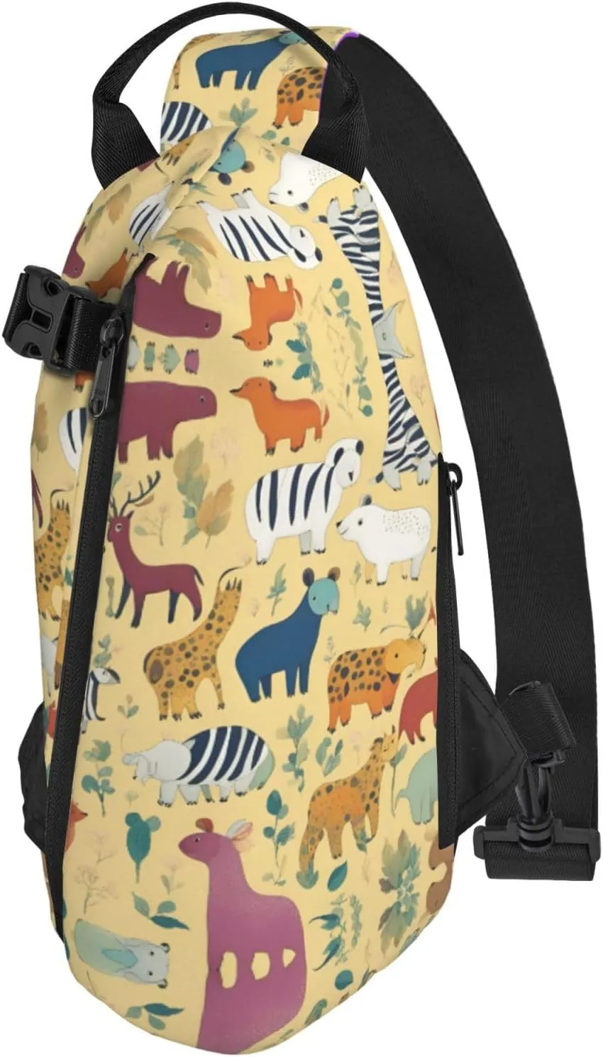 WURTON Black And Gold Flowers Print Lightweight Adjustable Crossbody Backpack Daypack For Men,Women Sling Bag