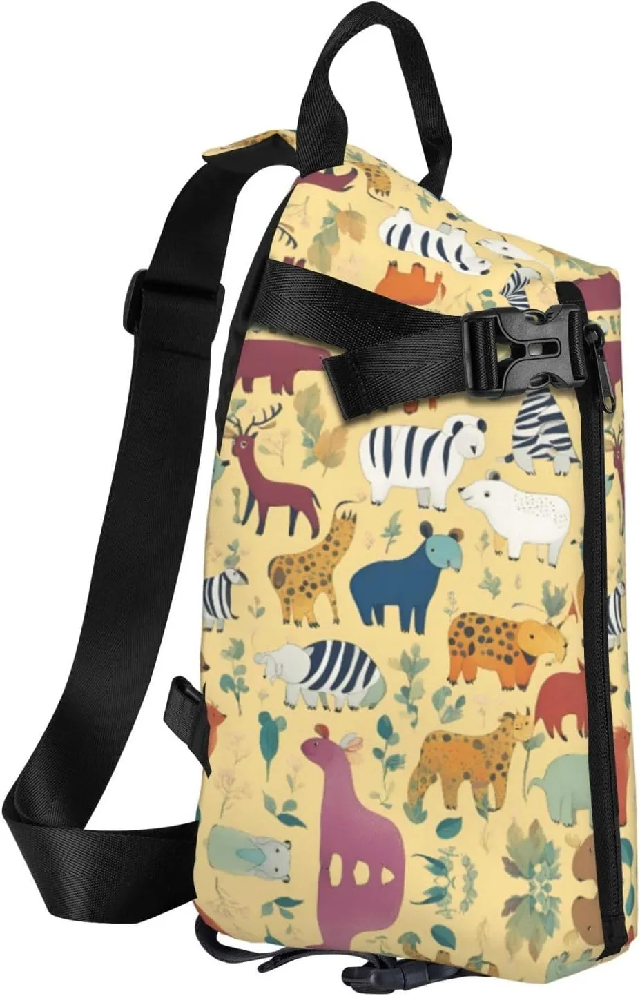 WURTON Black And Gold Flowers Print Lightweight Adjustable Crossbody Backpack Daypack For Men,Women Sling Bag
