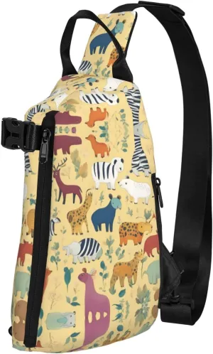 WURTON Black And Gold Flowers Print Lightweight Adjustable Crossbody Backpack Daypack For Men,Women Sling Bag