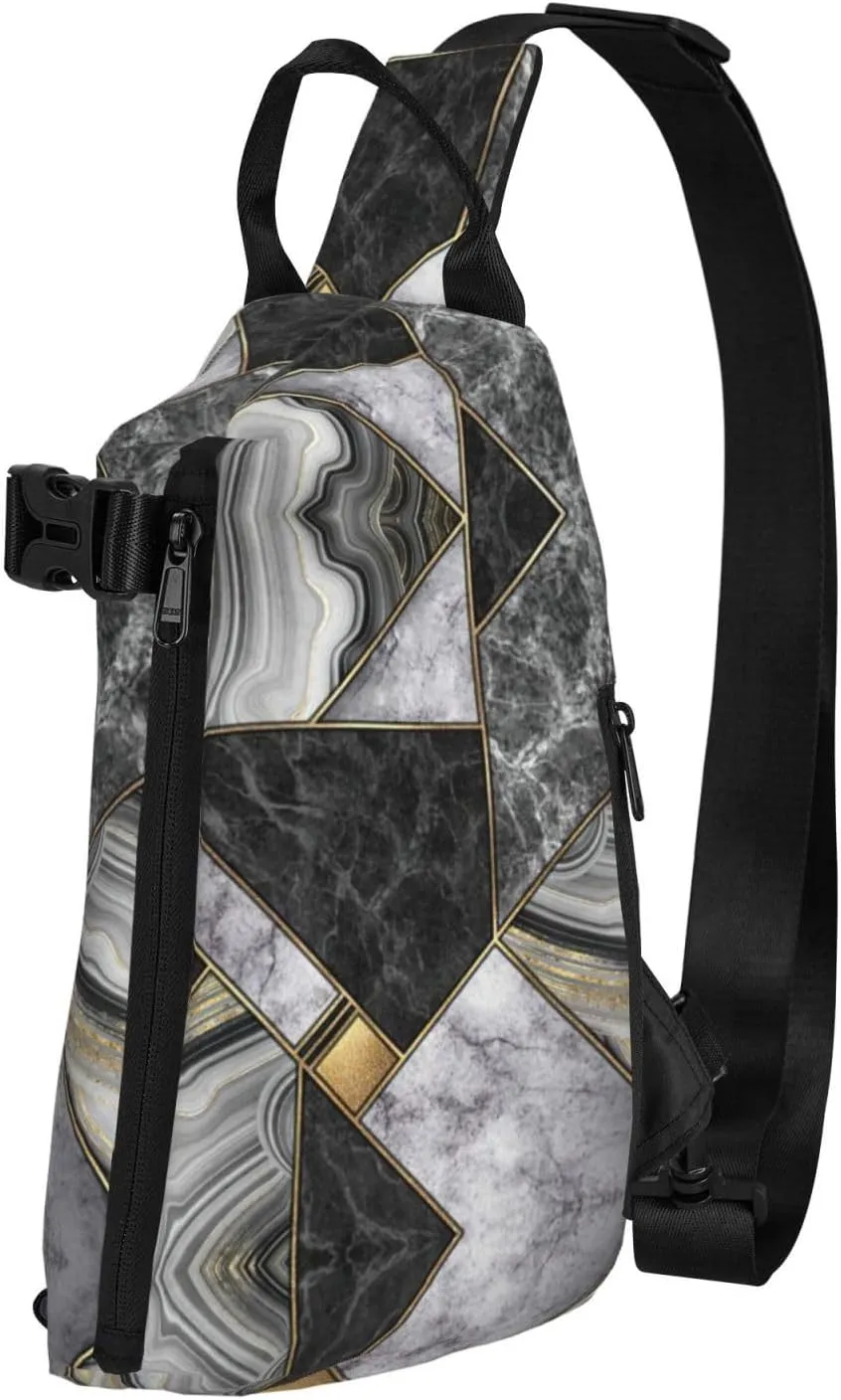 WURTON Black Marble Texture Gold Print Crossbody Backpack Cross Pack Lightweight Sling Bag Travel, Hiking