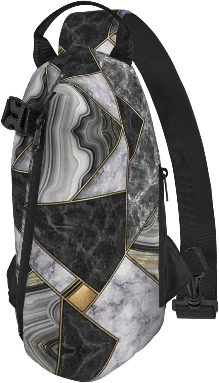 WURTON Black Marble Texture Gold Print Crossbody Backpack Cross Pack Lightweight Sling Bag Travel, Hiking