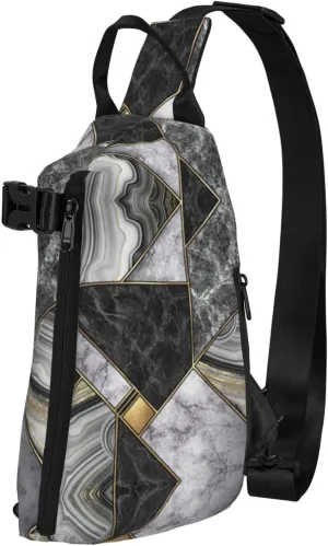 WURTON Black Marble Texture Gold Print Crossbody Backpack Cross Pack Lightweight Sling Bag Travel, Hiking