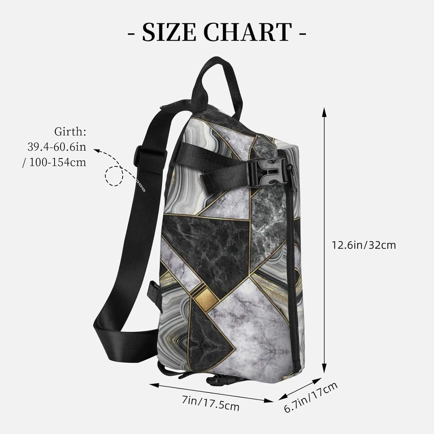WURTON Black Marble Texture Gold Print Crossbody Backpack Cross Pack Lightweight Sling Bag Travel, Hiking