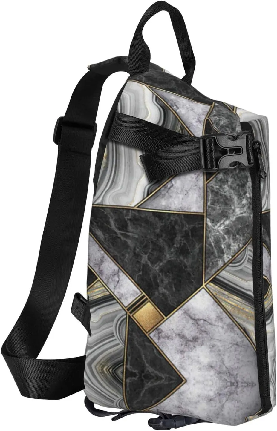 WURTON Black Marble Texture Gold Print Crossbody Backpack Cross Pack Lightweight Sling Bag Travel, Hiking