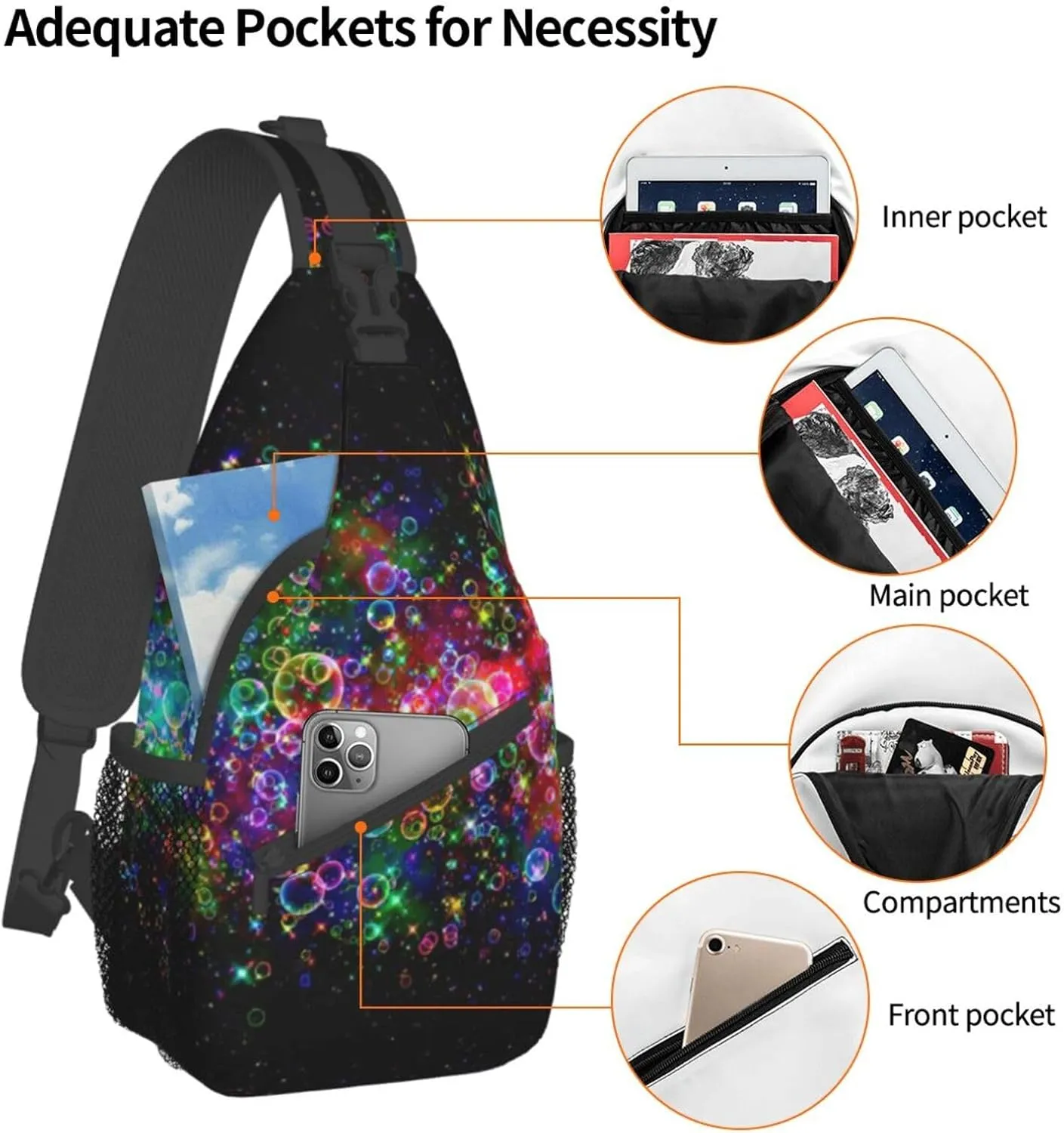 WURTON Bright Beautiful Colorful Art Sling Bag Crossbody Backpack Sling Backpack Shoulder Bag For Women Men Cycling Hiking Travel