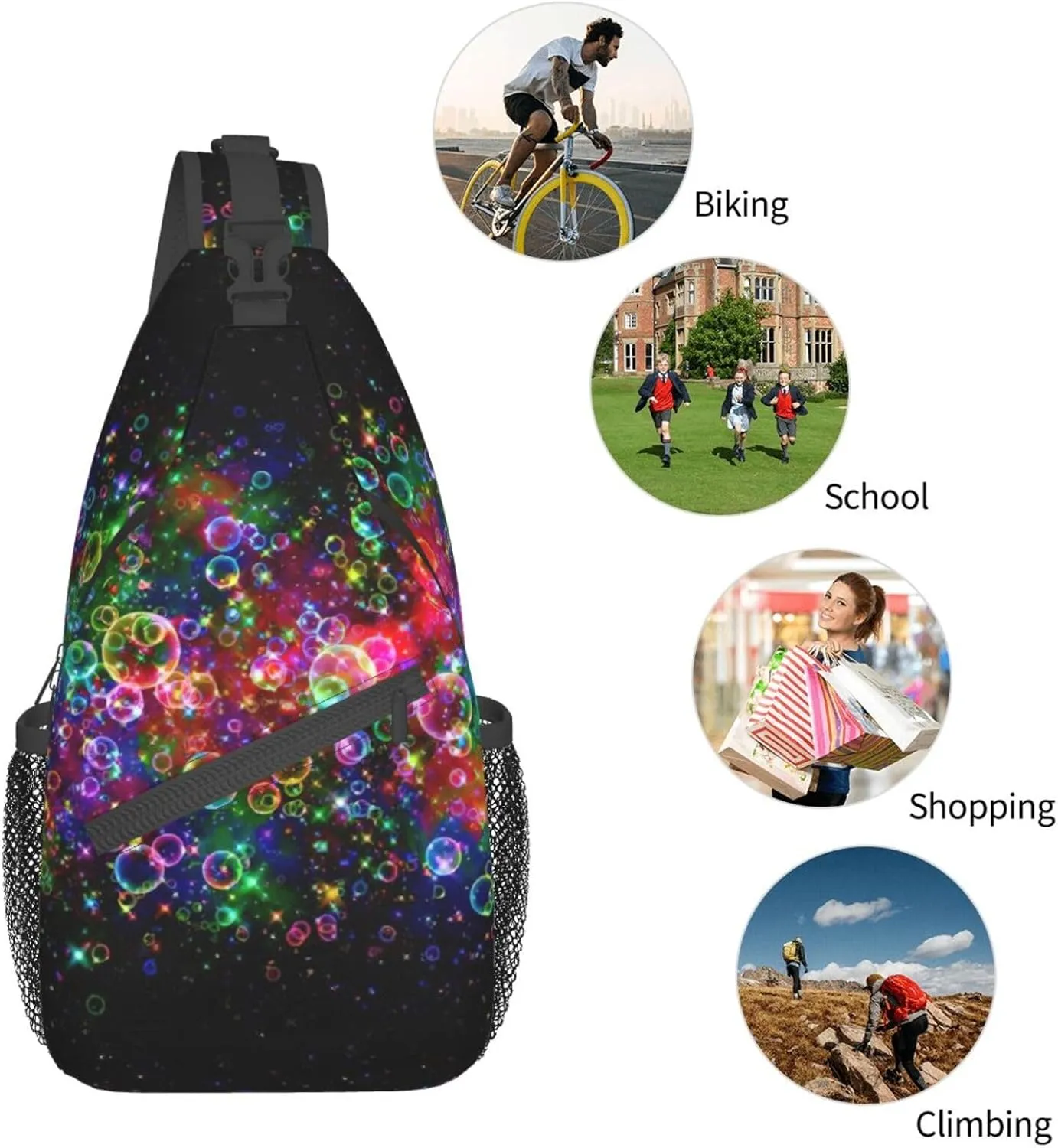 WURTON Bright Beautiful Colorful Art Sling Bag Crossbody Backpack Sling Backpack Shoulder Bag For Women Men Cycling Hiking Travel