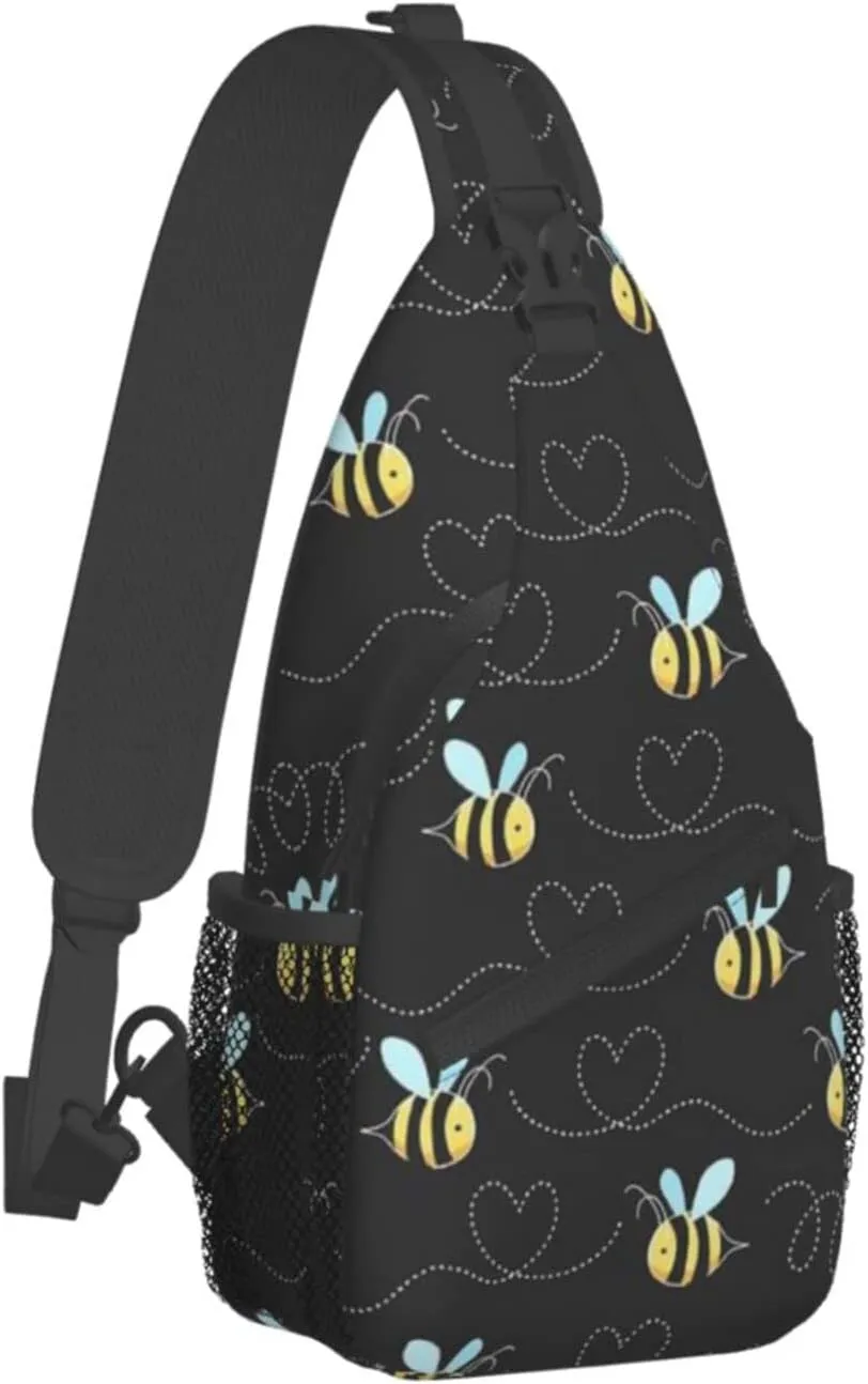 WURTON Bumble Bees Print Crossbody Backpack Shoulder Bag Cross Chest Bag For Travel, Hiking Gym Tactical Use