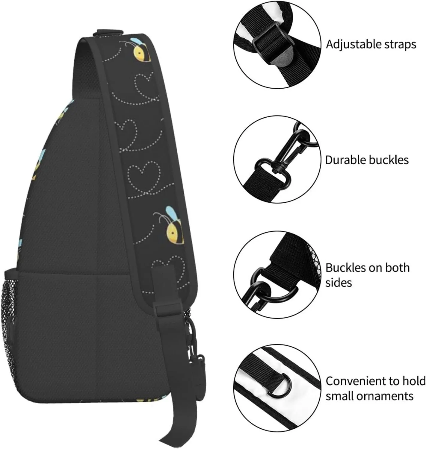 WURTON Bumble Bees Print Crossbody Backpack Shoulder Bag Cross Chest Bag For Travel, Hiking Gym Tactical Use