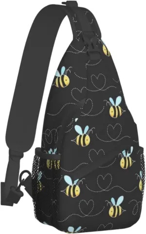 WURTON Bumble Bees Print Crossbody Backpack Shoulder Bag Cross Chest Bag For Travel, Hiking Gym Tactical Use
