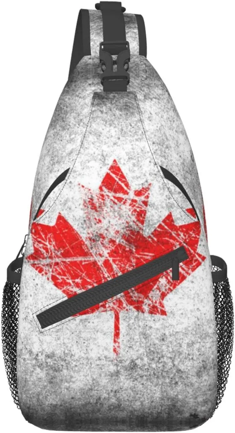 WURTON Canada Flag Print Crossbody Backpack Shoulder Bag Cross Chest Bag For Travel, Hiking Gym Tactical Use