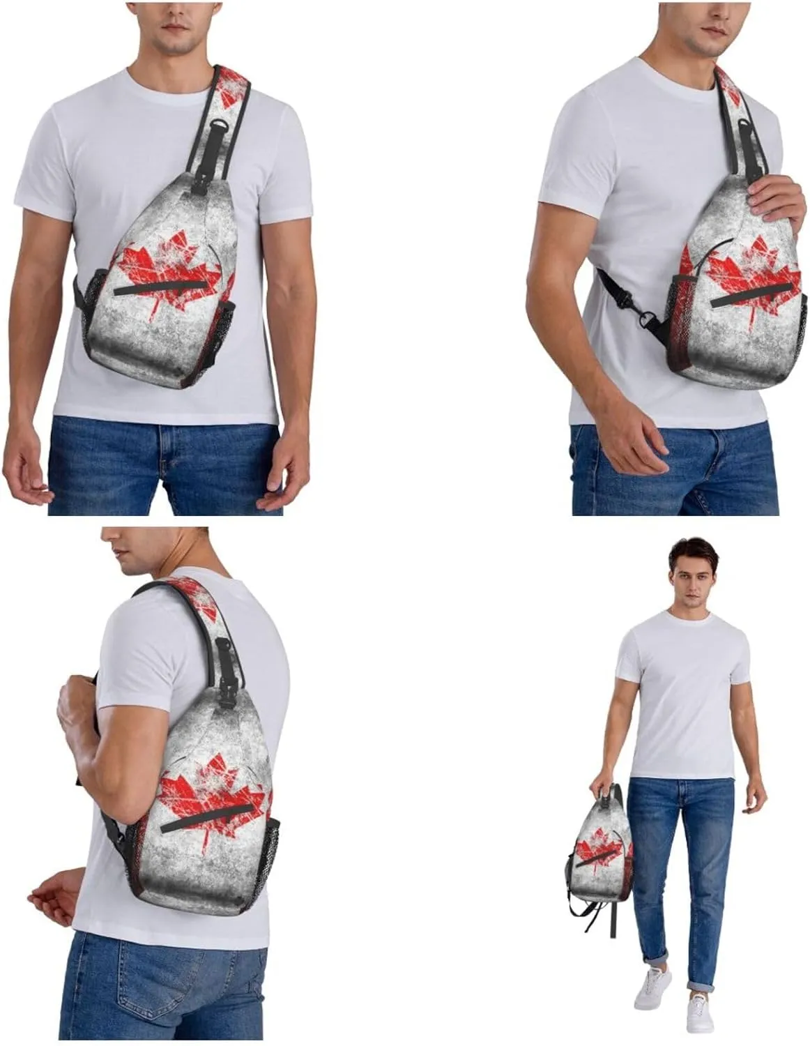 WURTON Canada Flag Print Crossbody Backpack Shoulder Bag Cross Chest Bag For Travel, Hiking Gym Tactical Use