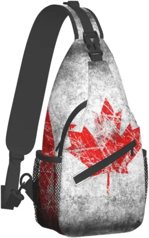 WURTON Canada Flag Print Crossbody Backpack Shoulder Bag Cross Chest Bag For Travel, Hiking Gym Tactical Use
