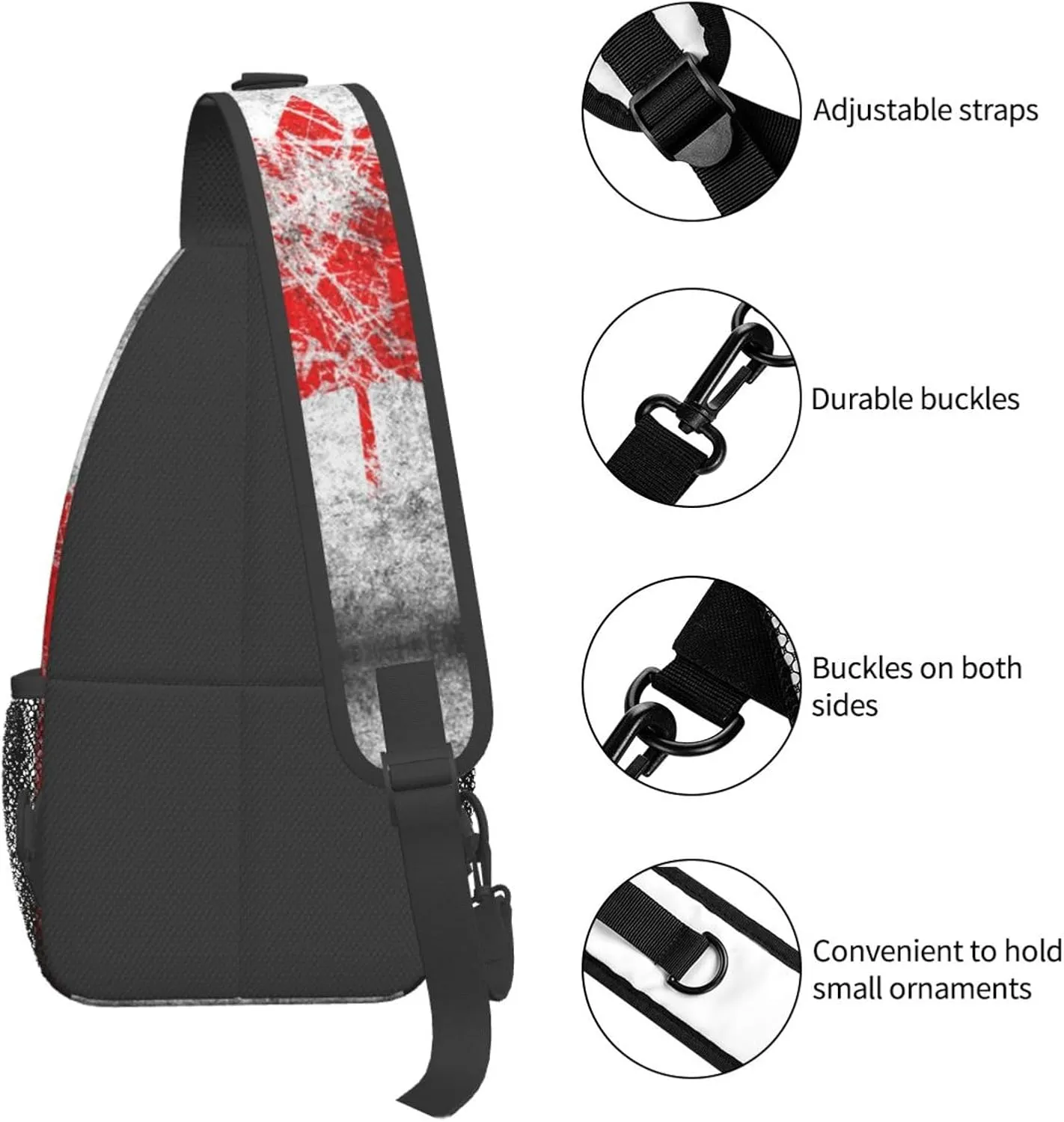 WURTON Canada Flag Print Crossbody Backpack Shoulder Bag Cross Chest Bag For Travel, Hiking Gym Tactical Use