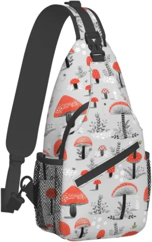 WURTON Cartoon Mushrooms Print Crossbody Backpack Shoulder Bag Cross Chest Bag For Travel, Hiking Gym Tactical Use
