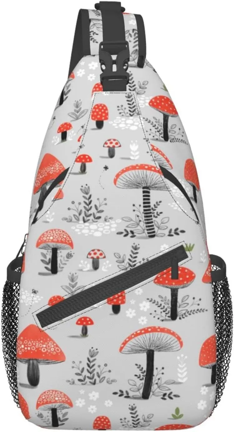 WURTON Cartoon Mushrooms Print Crossbody Backpack Shoulder Bag Cross Chest Bag For Travel, Hiking Gym Tactical Use