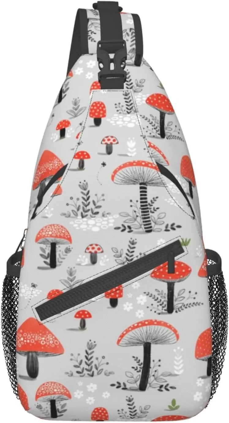 WURTON Cartoon Mushrooms Print Crossbody Backpack Shoulder Bag Cross Chest Bag For Travel, Hiking Gym Tactical Use