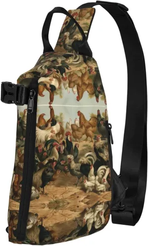 Wurton Chicken And Rooster Print Print Travel Crossbody Backpack Bag,Lightweight Sling Bag For Travel Unisex