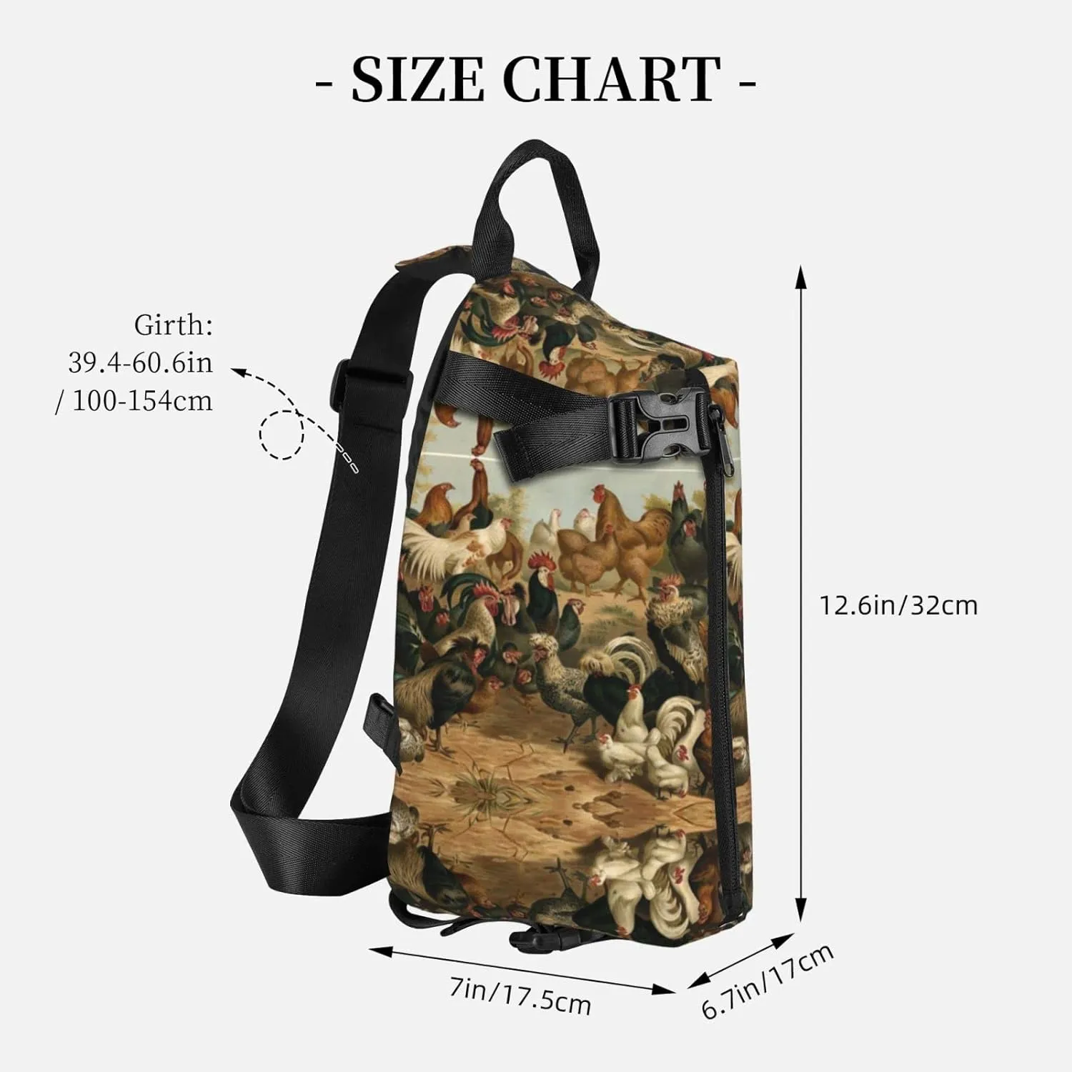 Wurton Chicken And Rooster Print Print Travel Crossbody Backpack Bag,Lightweight Sling Bag For Travel Unisex