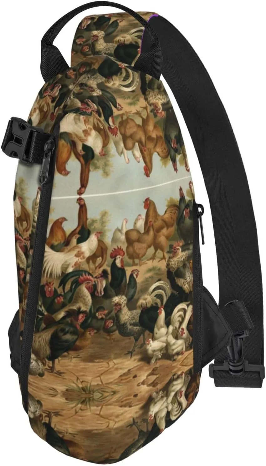 Wurton Chicken And Rooster Print Print Travel Crossbody Backpack Bag,Lightweight Sling Bag For Travel Unisex