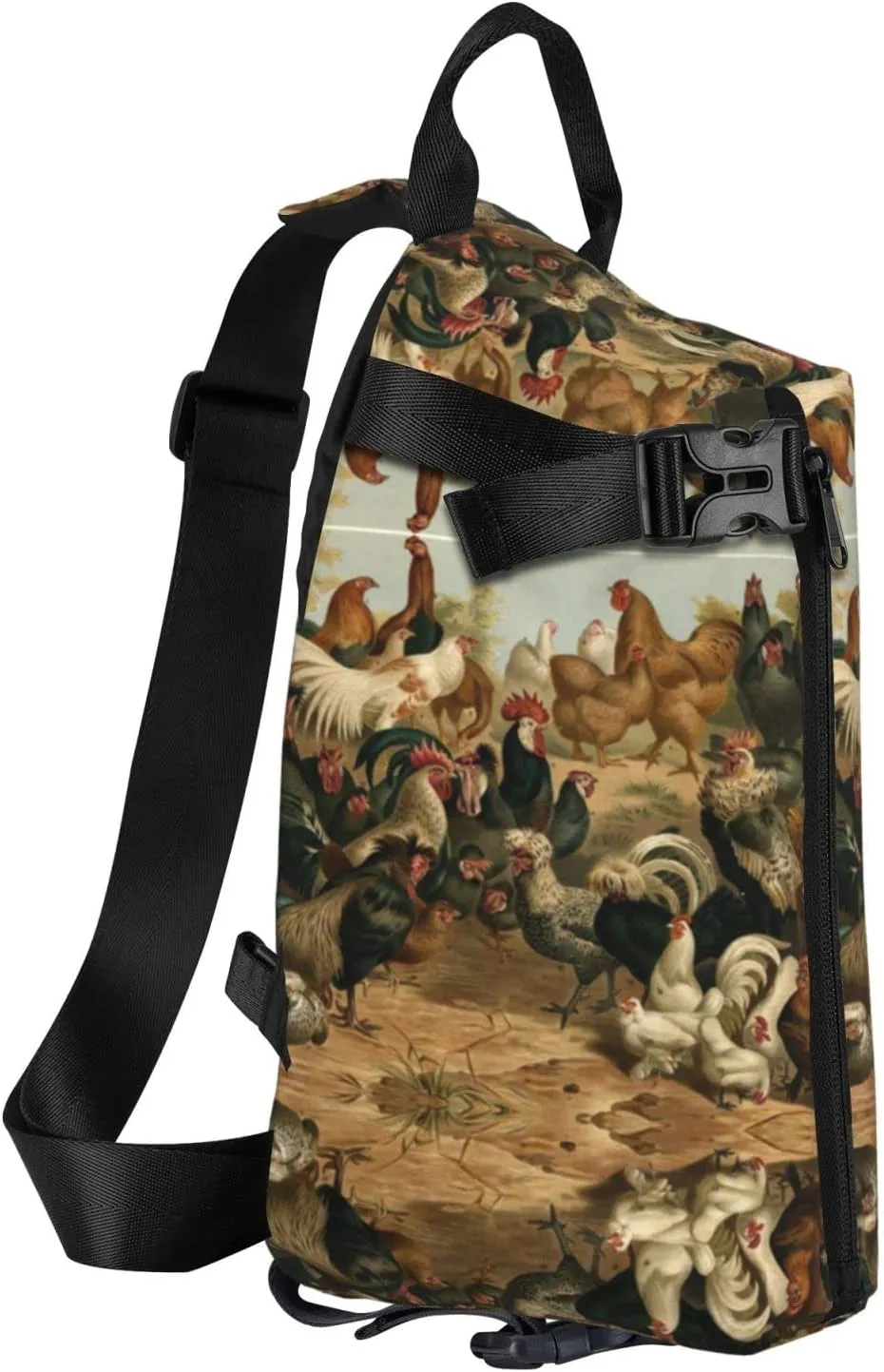 Wurton Chicken And Rooster Print Print Travel Crossbody Backpack Bag,Lightweight Sling Bag For Travel Unisex