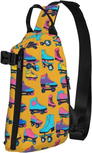 WURTON Colorful Roller Skates Print Crossbody Backpack Cross Pack Lightweight Sling Bag Travel, Hiking