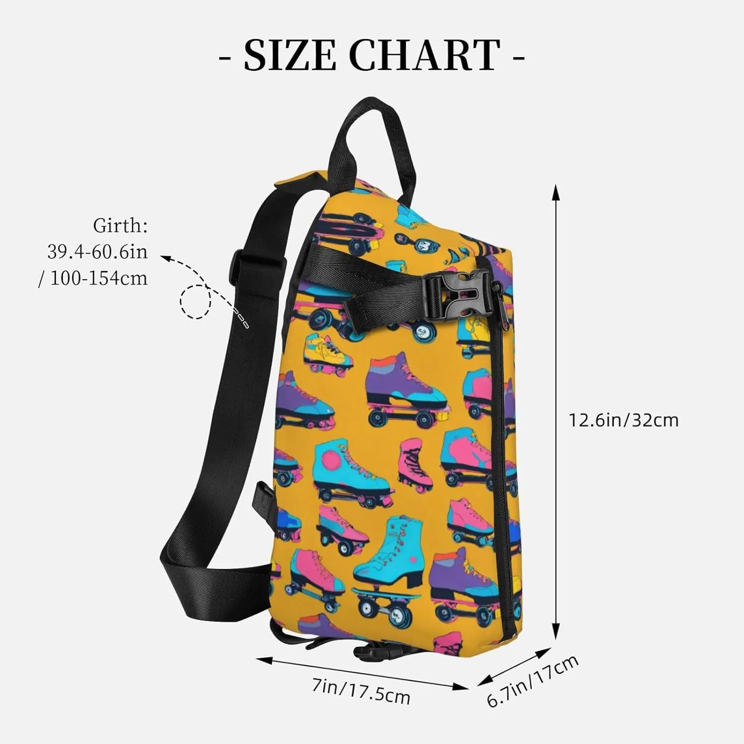 WURTON Colorful Roller Skates Print Crossbody Backpack Cross Pack Lightweight Sling Bag Travel, Hiking