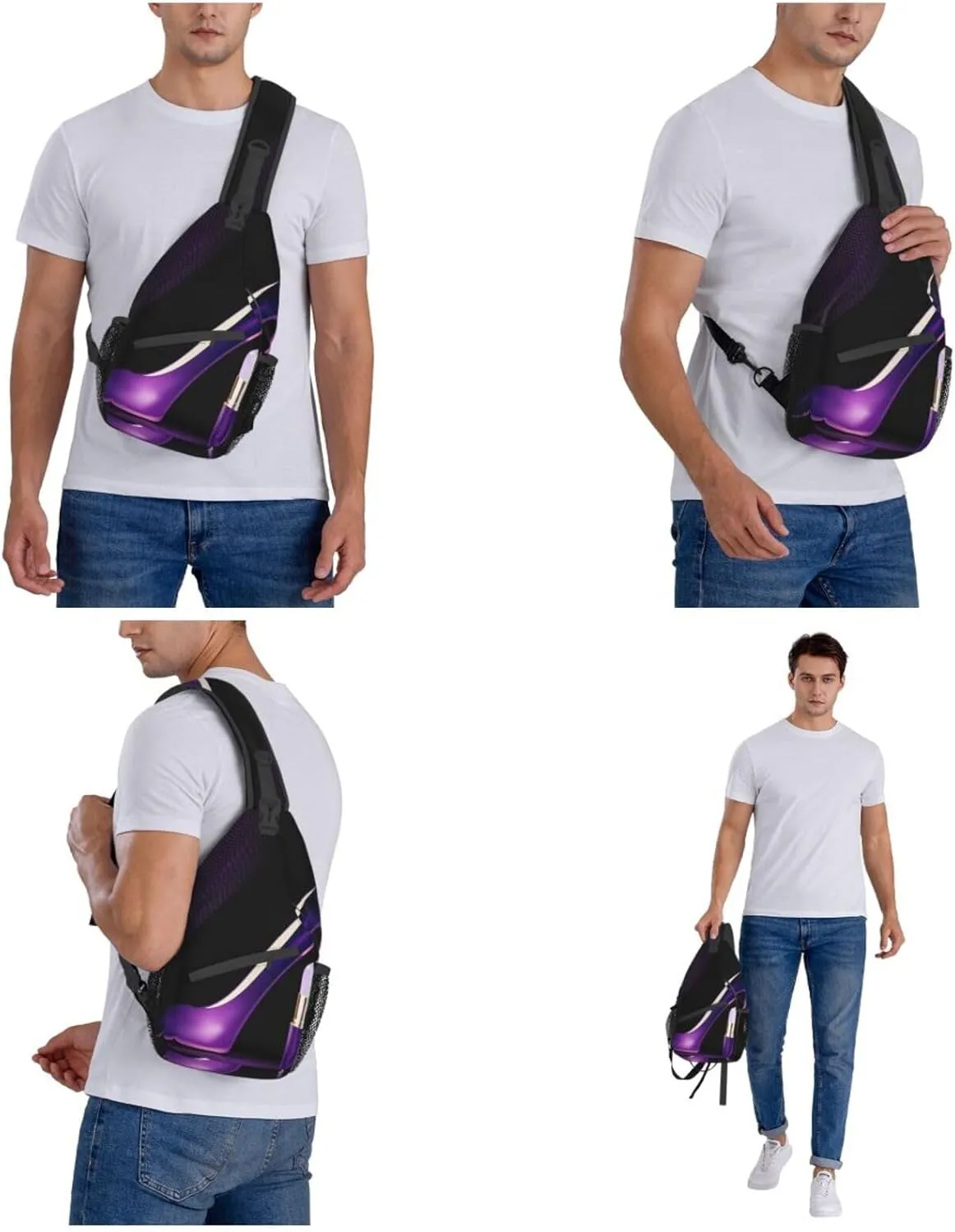 WURTON Elegant Purple High Heels Print Crossbody Backpack Shoulder Bag Cross Chest Bag For Travel, Hiking Gym Tactical Use