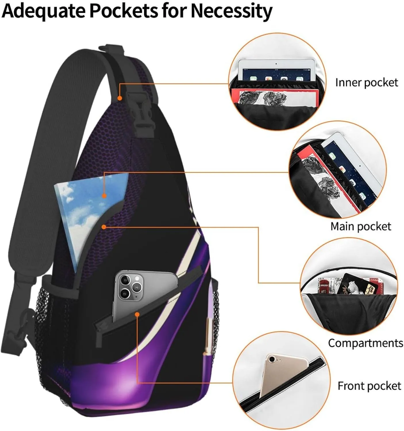 WURTON Elegant Purple High Heels Print Crossbody Backpack Shoulder Bag Cross Chest Bag For Travel, Hiking Gym Tactical Use